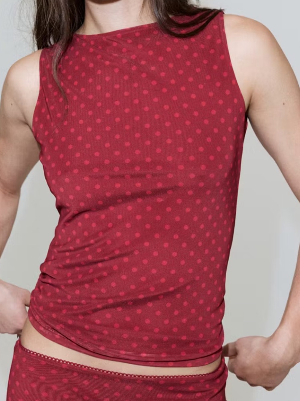 Mango Red Polka Dot Sleeveless Camisole POLKA-DOT-PRINTED TULLE TOP 1471